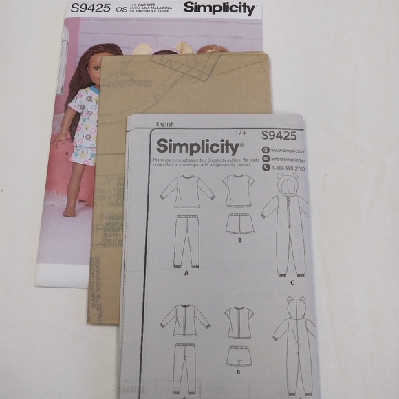 Simplicity S9425 Pajamas for American Girl Doll & 18" dolls. 3 styles - Picture 3 of 4